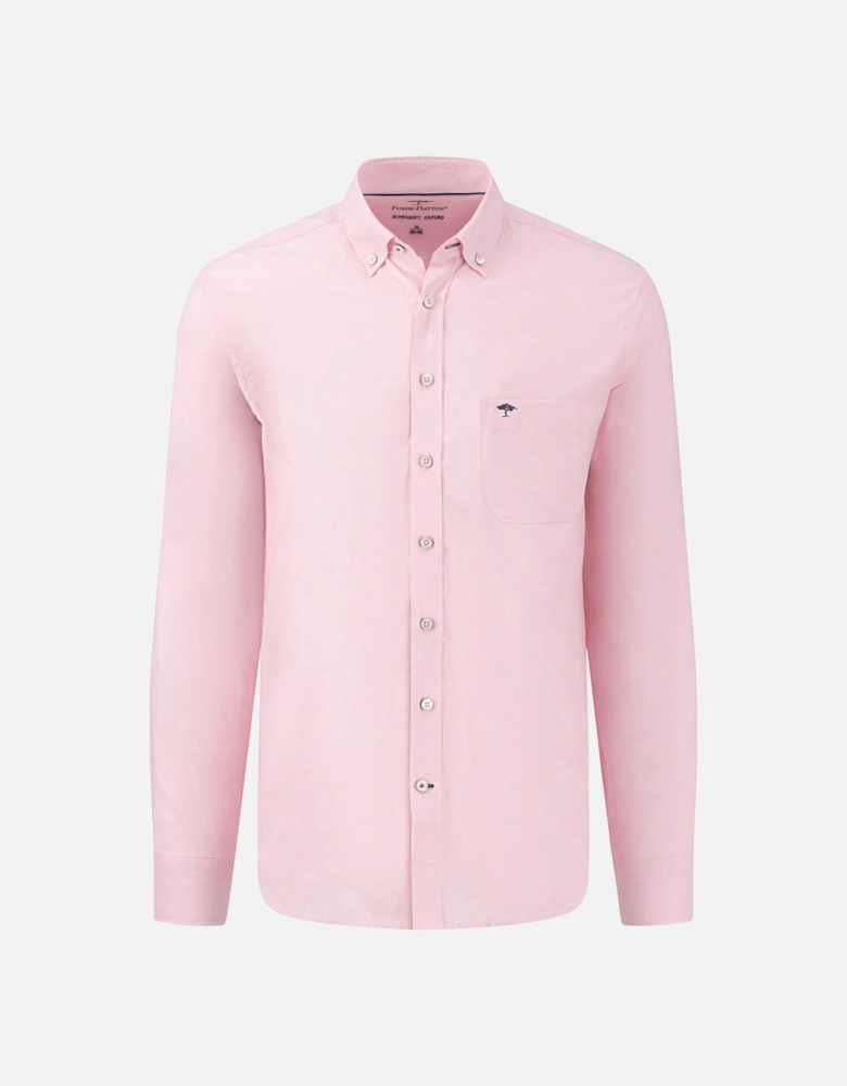 Fynch-Hatton Long Sleeved Oxford Button Down Collar Shirt Pink