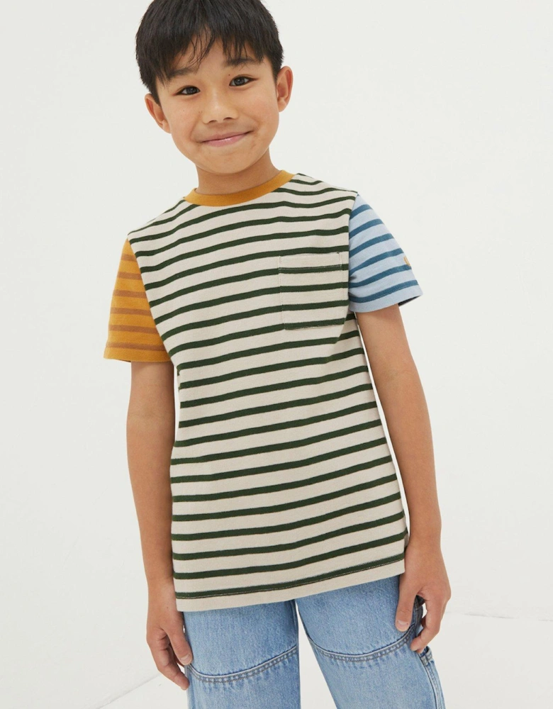 Boys Textured Stripe Short Sleeve T Shirt - Oatmeal