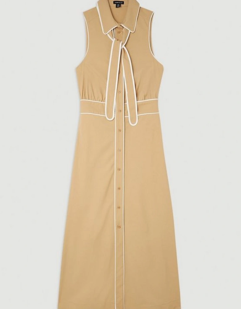 The Founder Contrast Tipped Sleeveless Tailored Shirt Dress