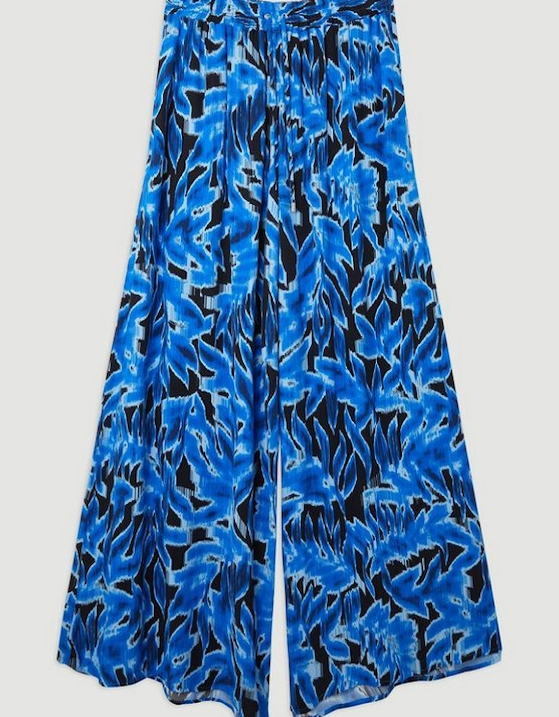 Blue Leaf Printed Woven Viscose Wide Leg Trousers
