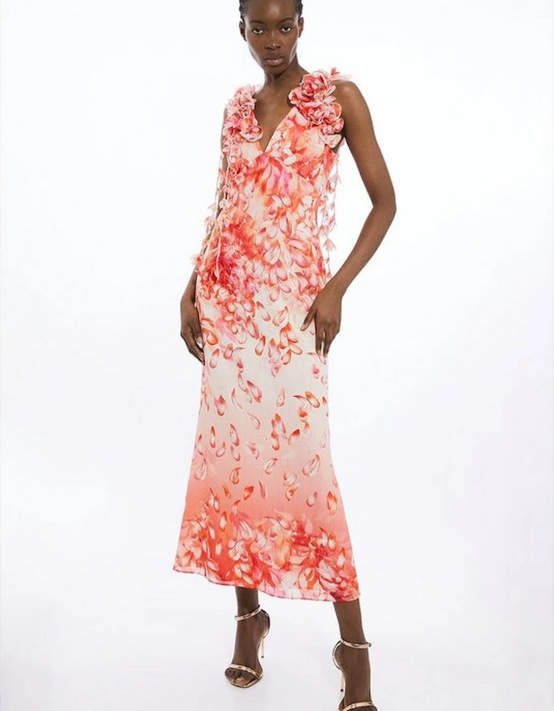 Floral Applique Woven Halter Woven Maxi Dress