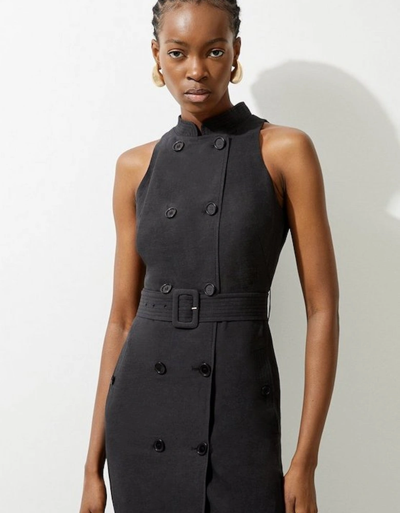 Fluid Tailored Double Breasted Belted Midi Dress