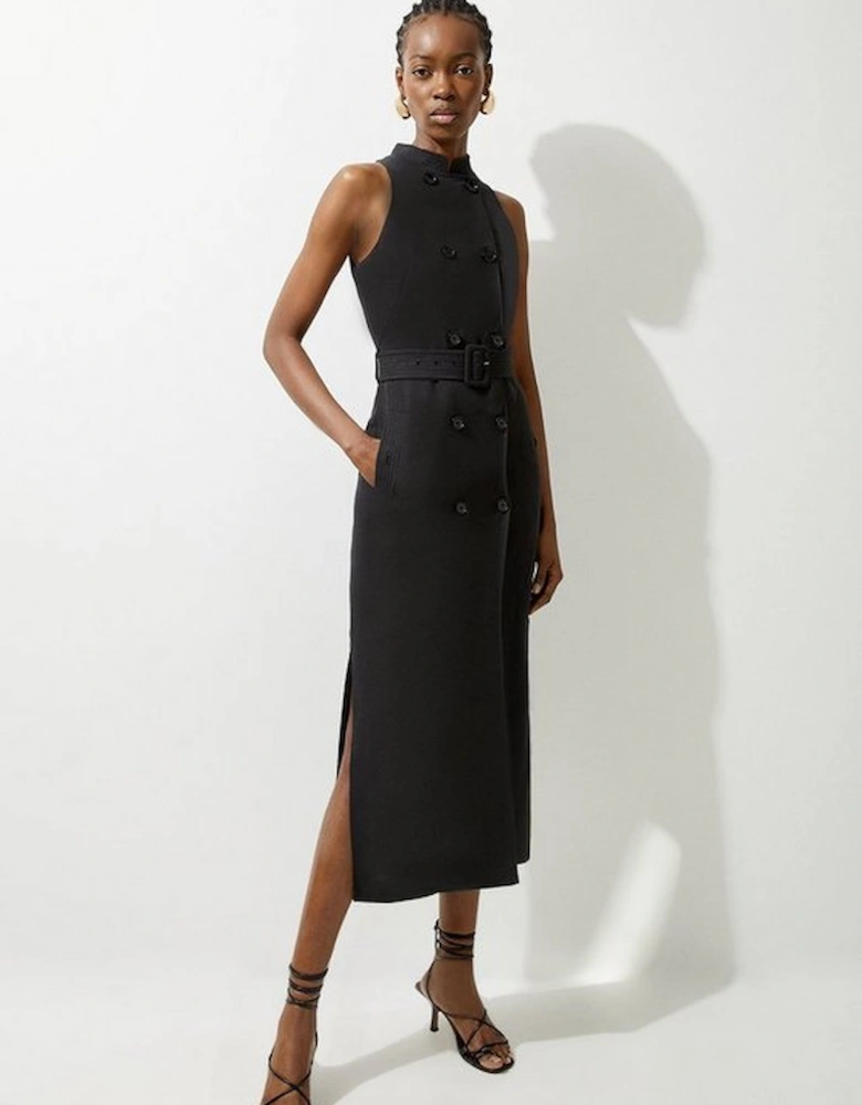Fluid Tailored Double Breasted Belted Midi Dress
