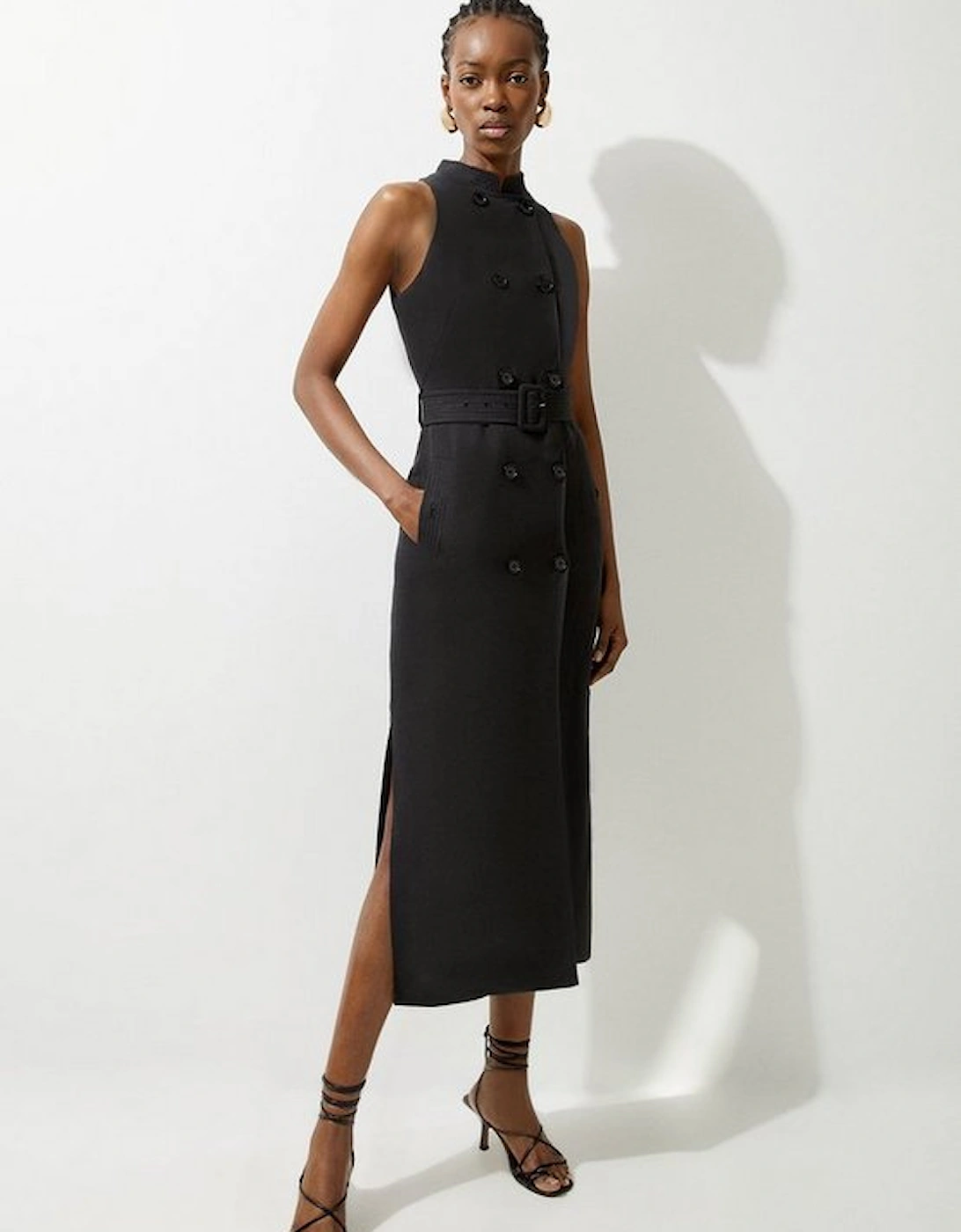 Fluid Tailored Double Breasted Belted Midi Dress, 4 of 3