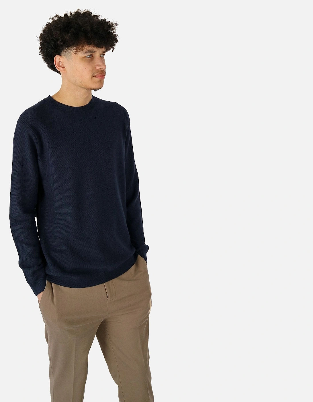 Textured Knitted Navy Jumper