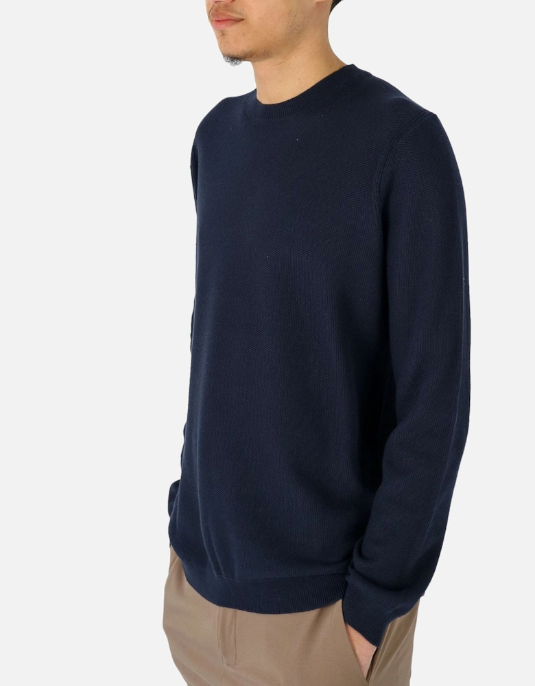 Textured Knitted Navy Jumper