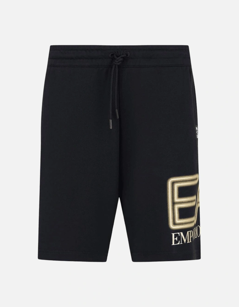 Cotton Printed Logo Black/Gold Shorts