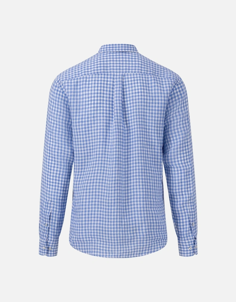 Fynch-hatton Long Sleeved Linen Shirt Blue Check