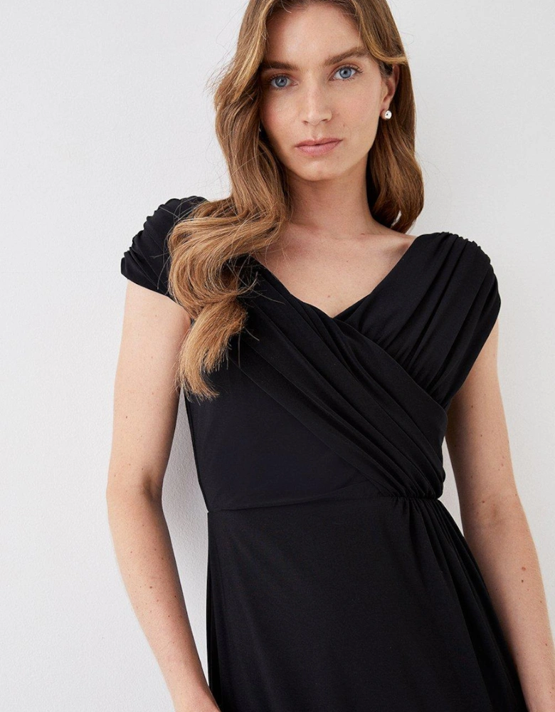 Ruched Bardot Fishtail Slinky Jersey Gown