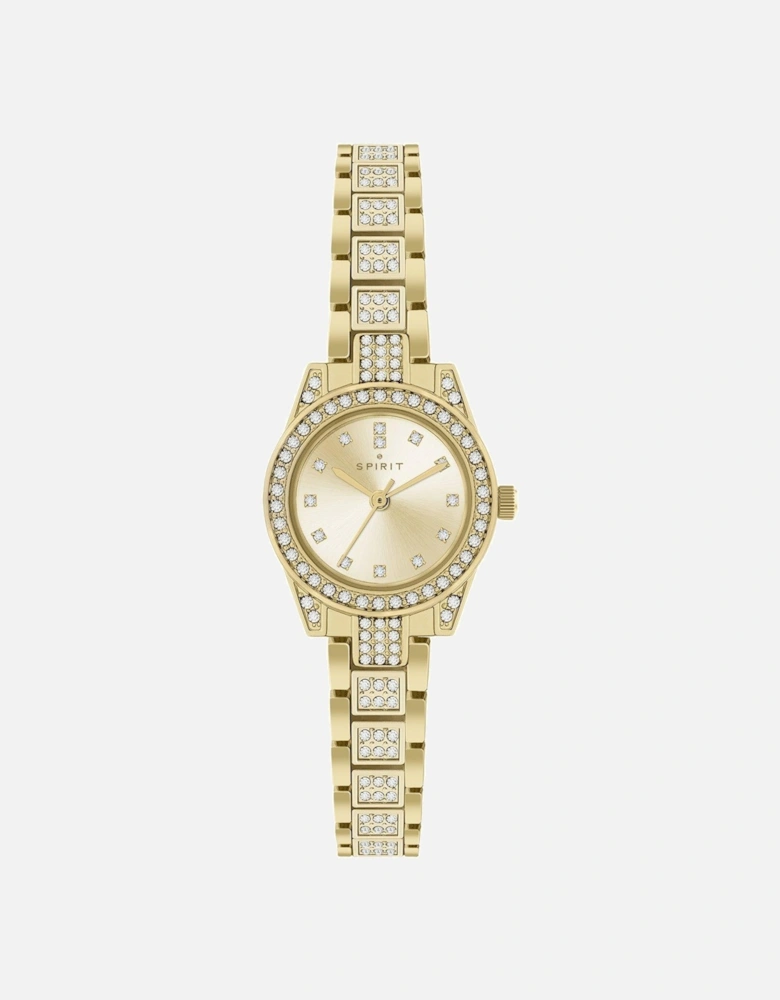 Ladies Polished Pale Gold Crystal Bracelet Watch
