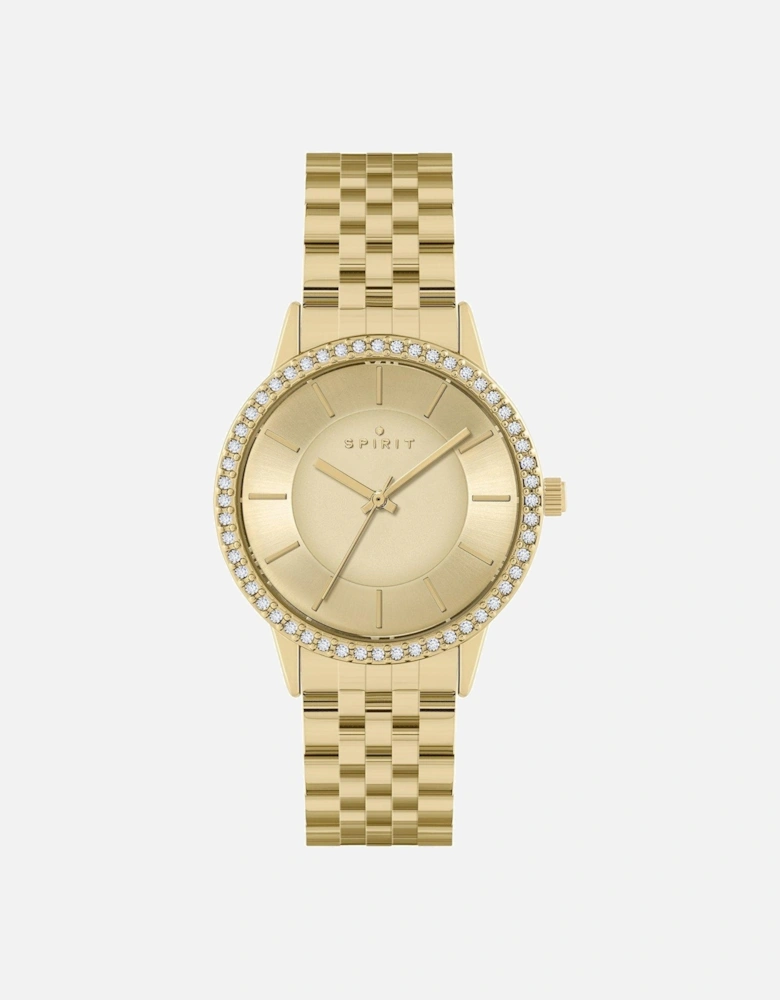 Ladies Polished Pale Gold Stone Set Bezel Bracelet Watch