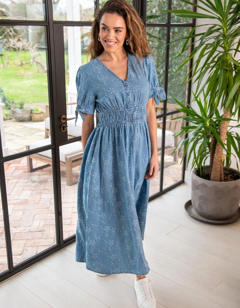 Amanda Chambray Broderie Tiered Midaxi Dress