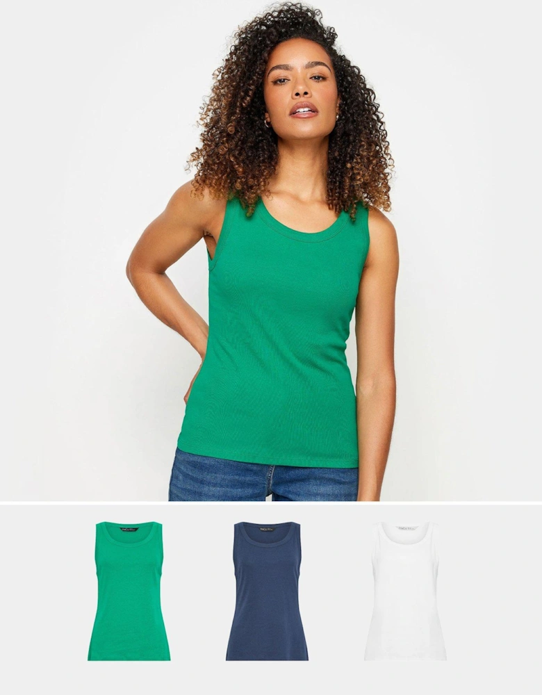 3 Pack Green, White And Navy Scoop Neck Vest