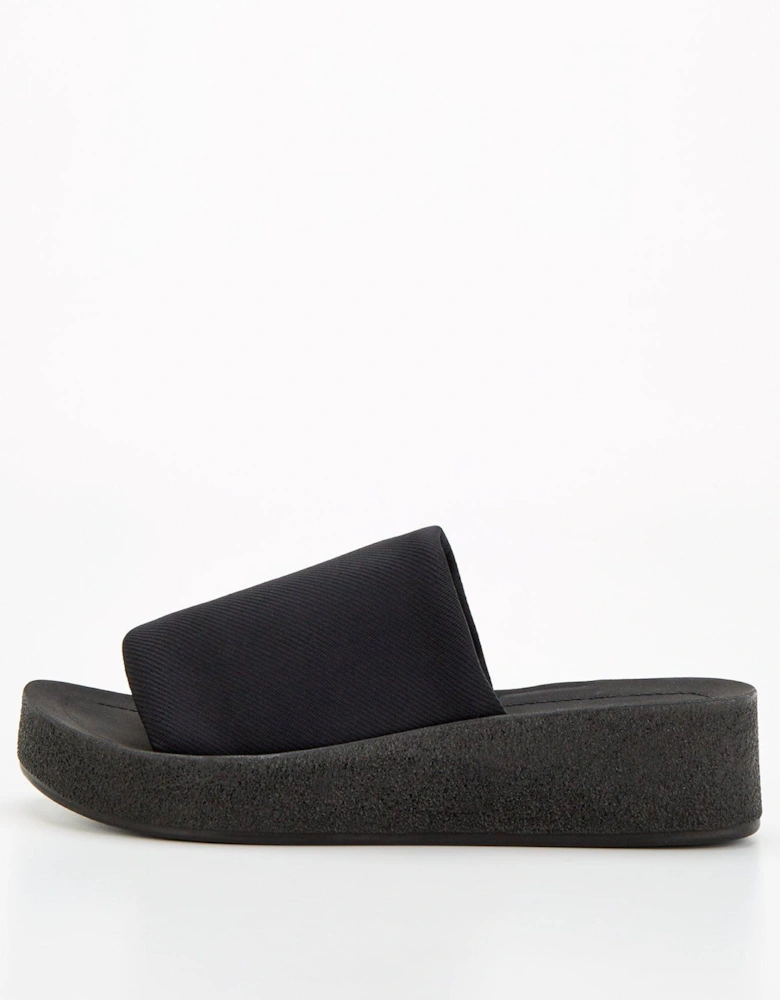Wide Fit Slip On Comfort Wedge Sandal - Black