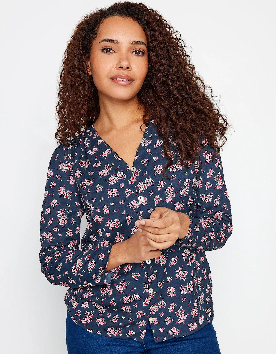 Blue Floral Long Sleeve Blouse, 2 of 1