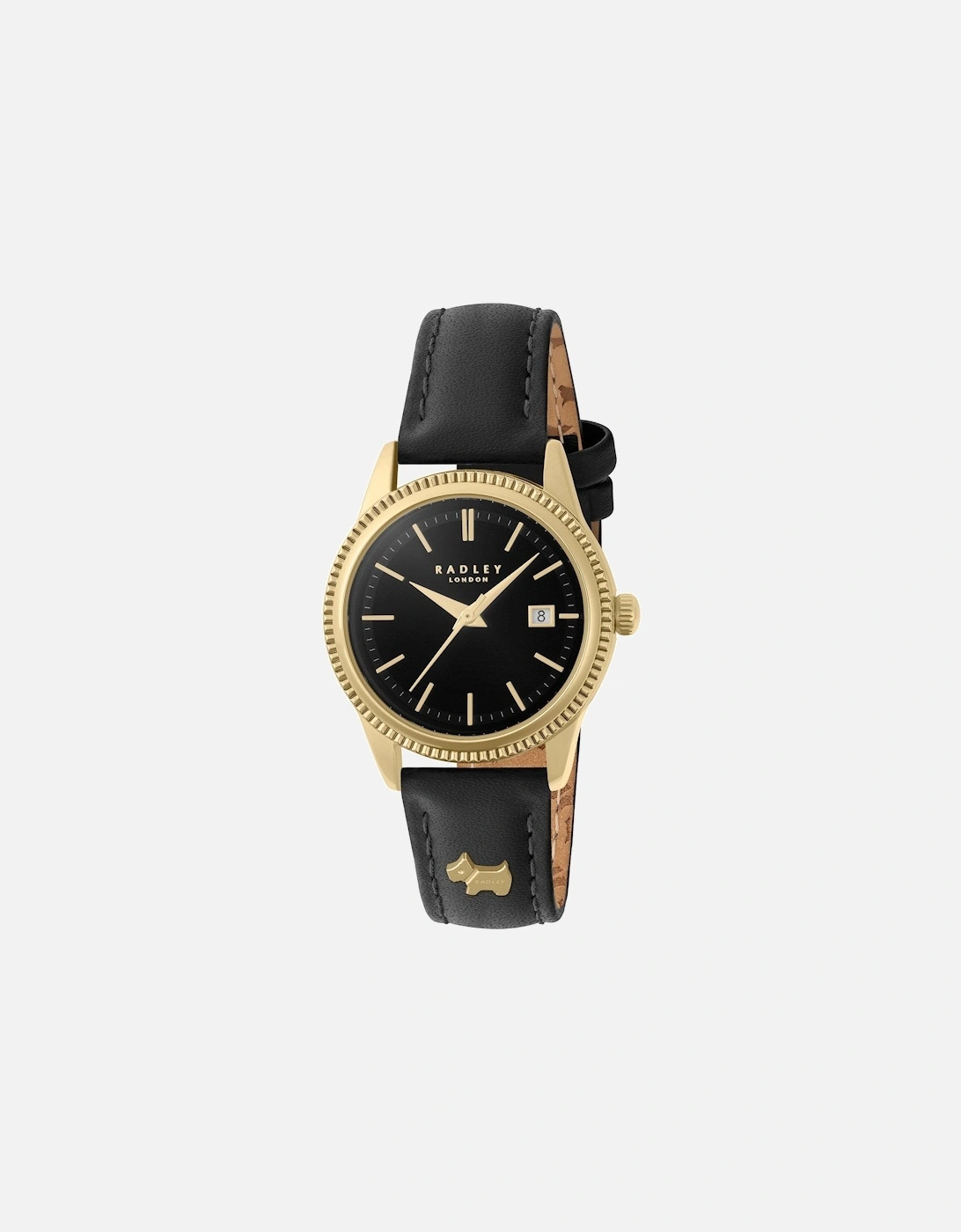 Gold Plated Black Leather Strap Watch, 2 of 1