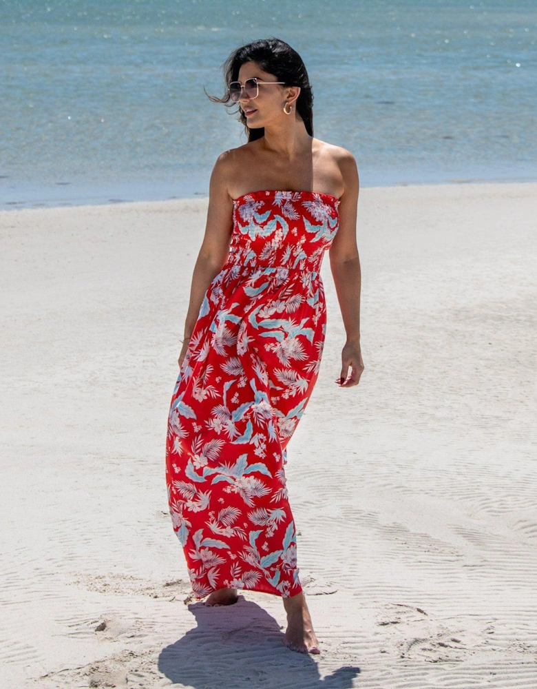 Strapless Shirred Bodice Maxi Beach Dress