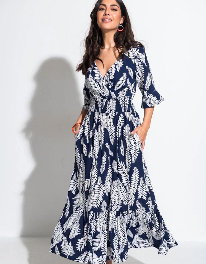 Carmen Short Sleeve Elasticated Neckline Midaxi Dress with LENZING™ - Multi ECOVERO™ Viscose