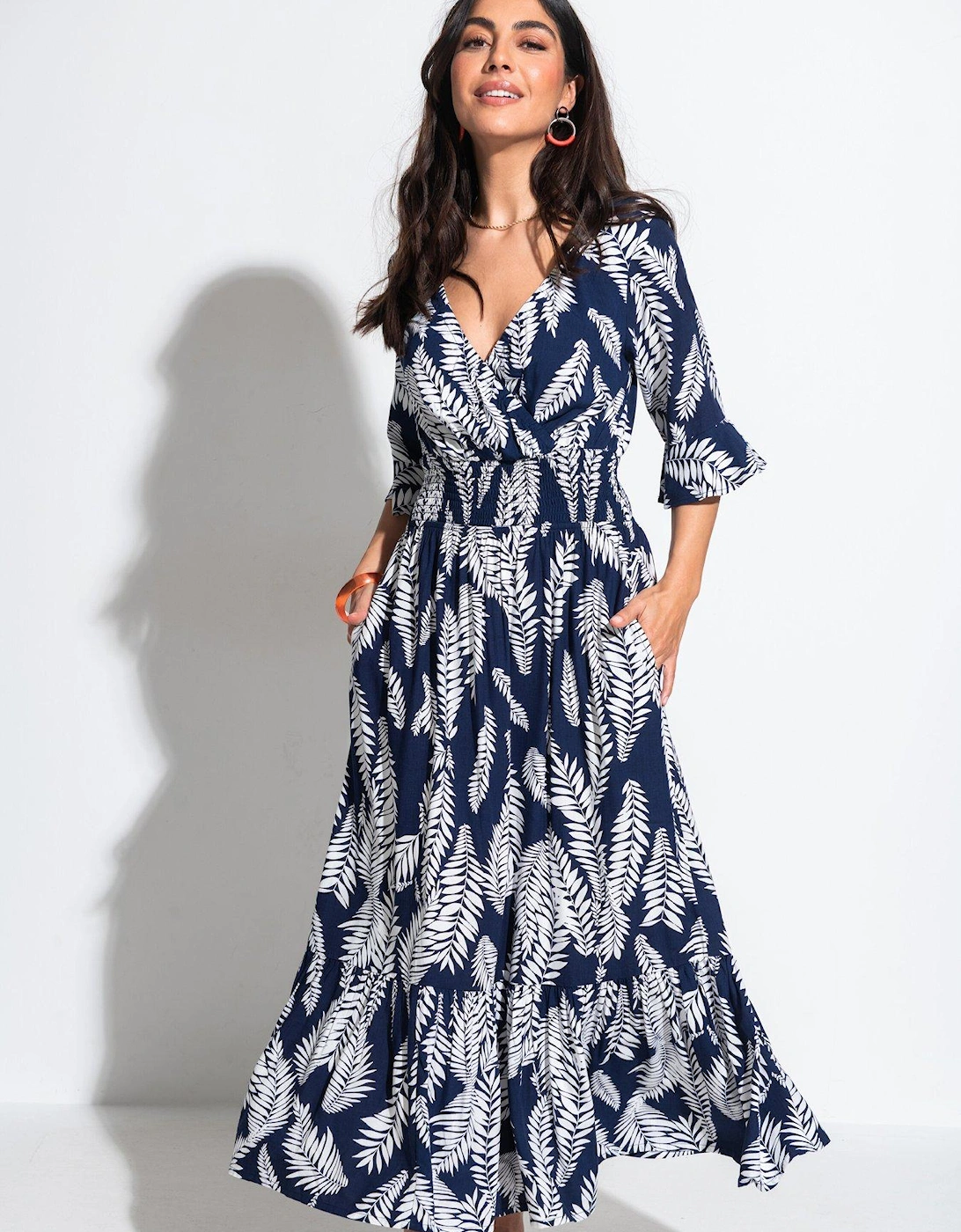 Carmen Short Sleeve Elasticated Neckline Midaxi Dress with LENZING™ - Multi ECOVERO™ Viscose, 2 of 1
