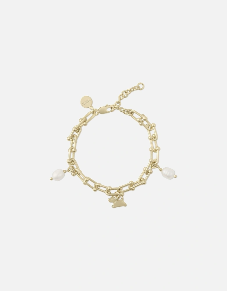 18ct Gold Plated Horseshoe Link Pearl Charm Bracelet