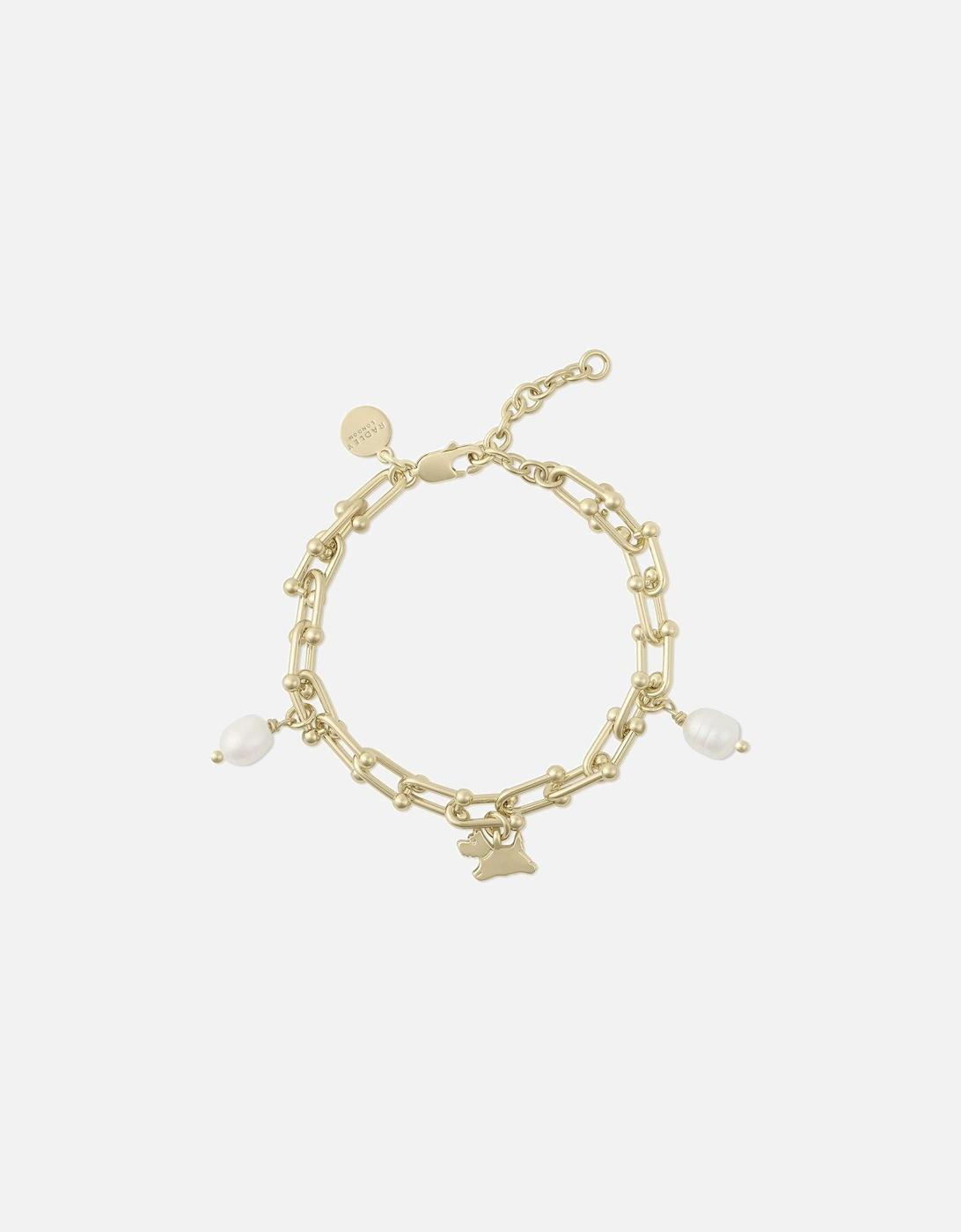 18ct Gold Plated Horseshoe Link Pearl Charm Bracelet, 2 of 1