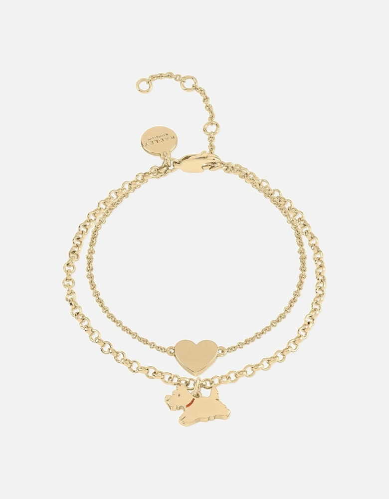 Duke's Place Ladies 18ct Pale Gold Plated Double Layer Dog and Heart Bracelet