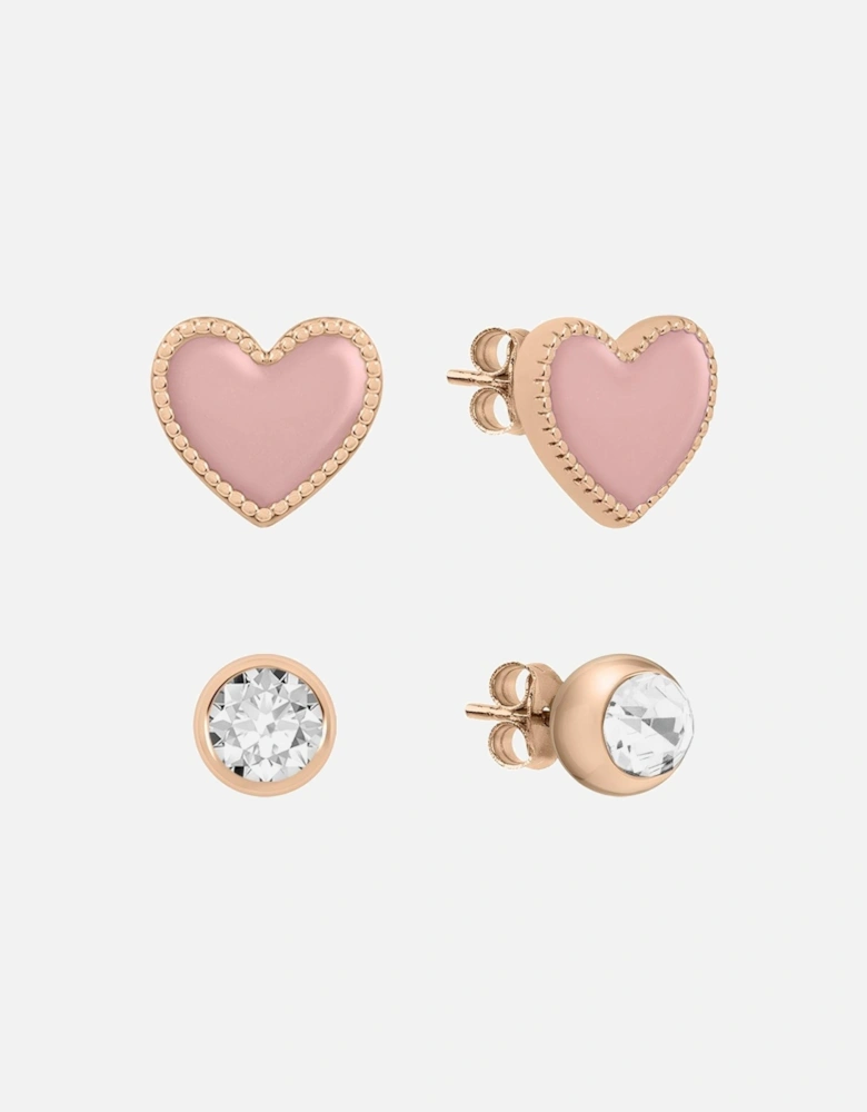 18ct Rose Gold Heart & Stone Stud Twin Pack Earring Set