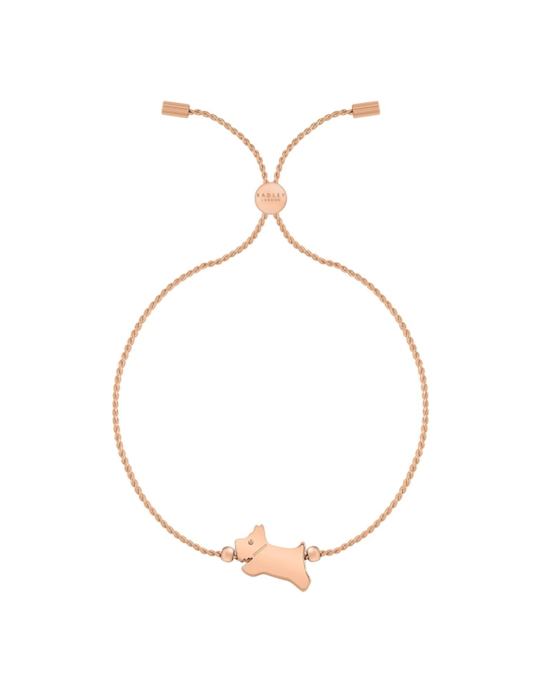 Dukes Place Ladies 18ct Rose Gold Plated Twist Chain Jumping Dog Friendship Bracelet