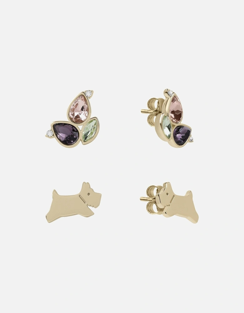 18ct Gold Plated Jumping Dog & Petal Twin Pack Earring Set