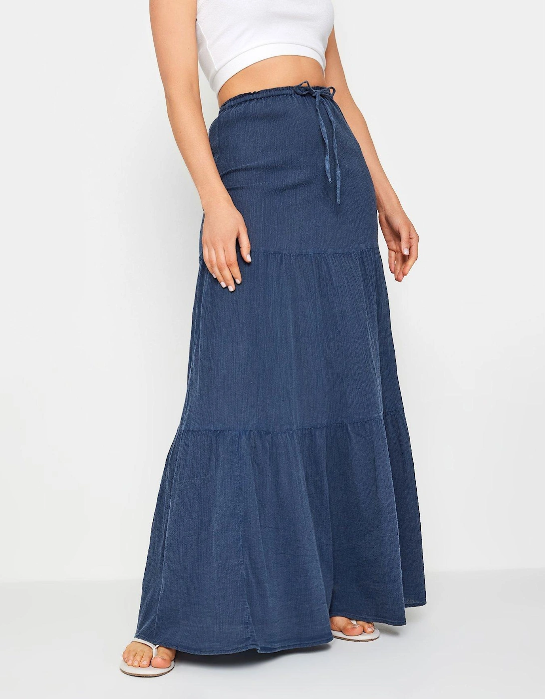 Tall Navy Acid Wash Tiered Skirt, 2 of 1