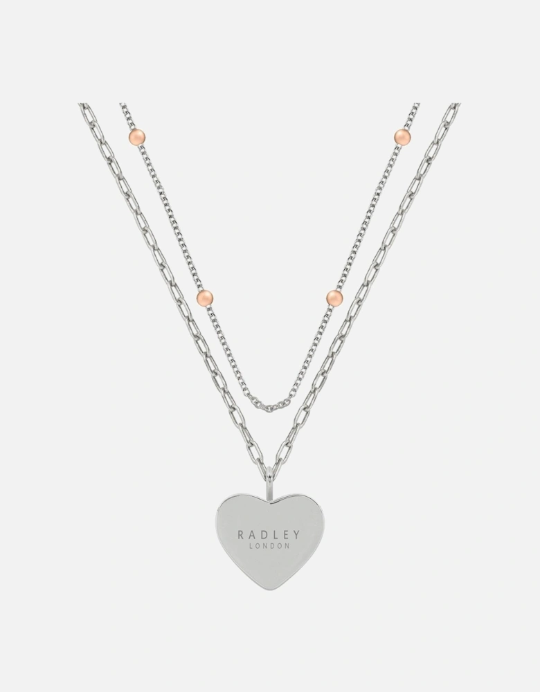 Love Letters Ladies 18ct Rose Gold & Silver Plated Double Layer Bobble Chain Etched Heart Necklace RYJ2331S