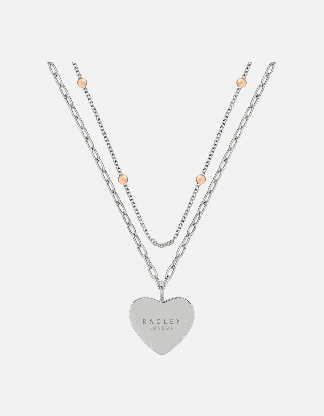 Love Letters Ladies 18ct Rose Gold & Silver Plated Double Layer Bobble Chain Etched Heart Necklace RYJ2331S, 2 of 1