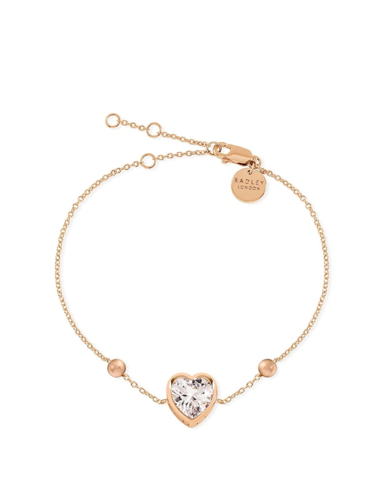 Baylis Road Ladies 18ct Rose Gold Plated Sterling Silver Clear Stone Heart Bracelet