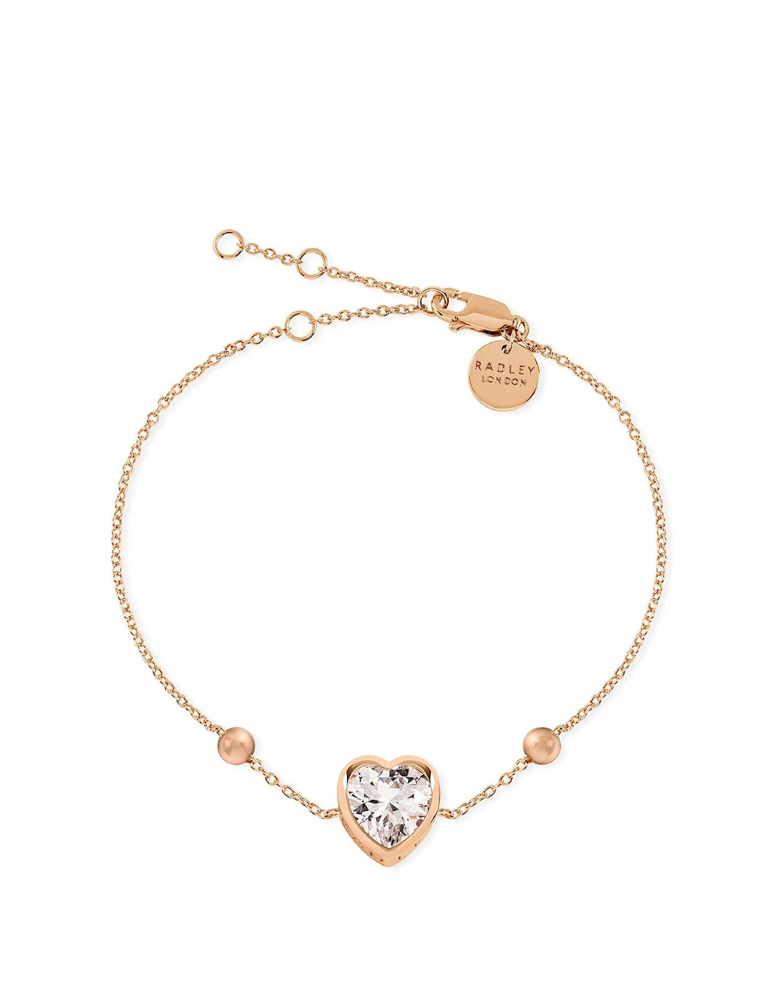 Baylis Road Ladies 18ct Rose Gold Plated Sterling Silver Clear Stone Heart Bracelet, 2 of 1