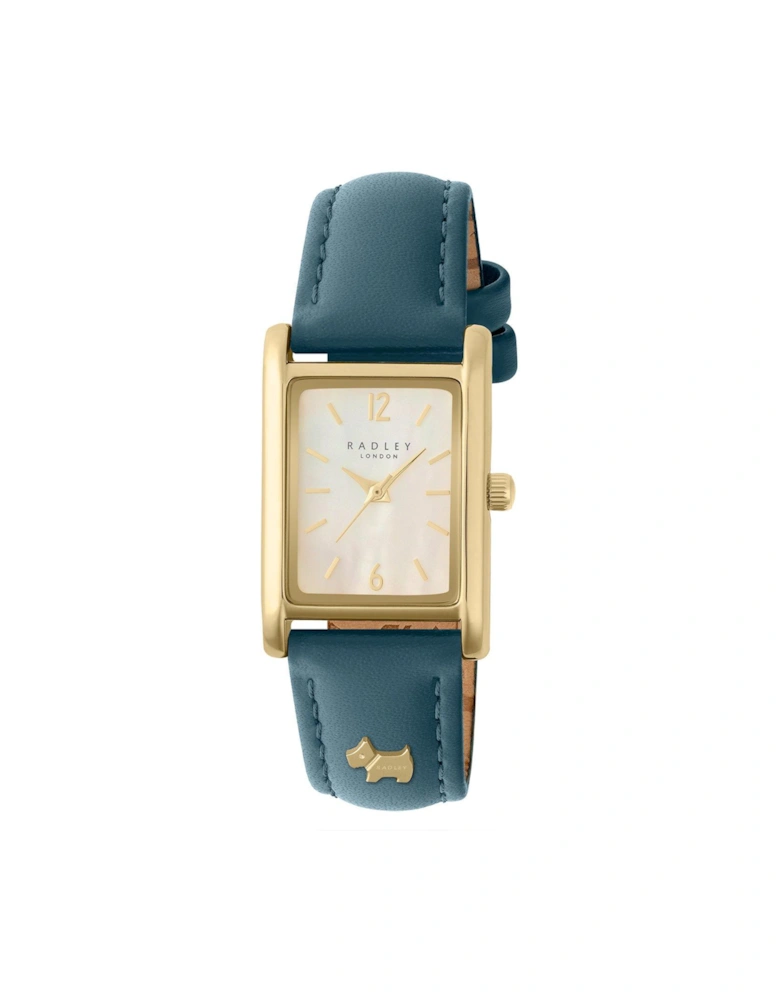 Gold Plated Blue Leather Strap Watch