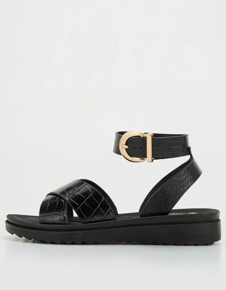 Wide Fit Croc Ankle Strap Comfort Sandal - Black
