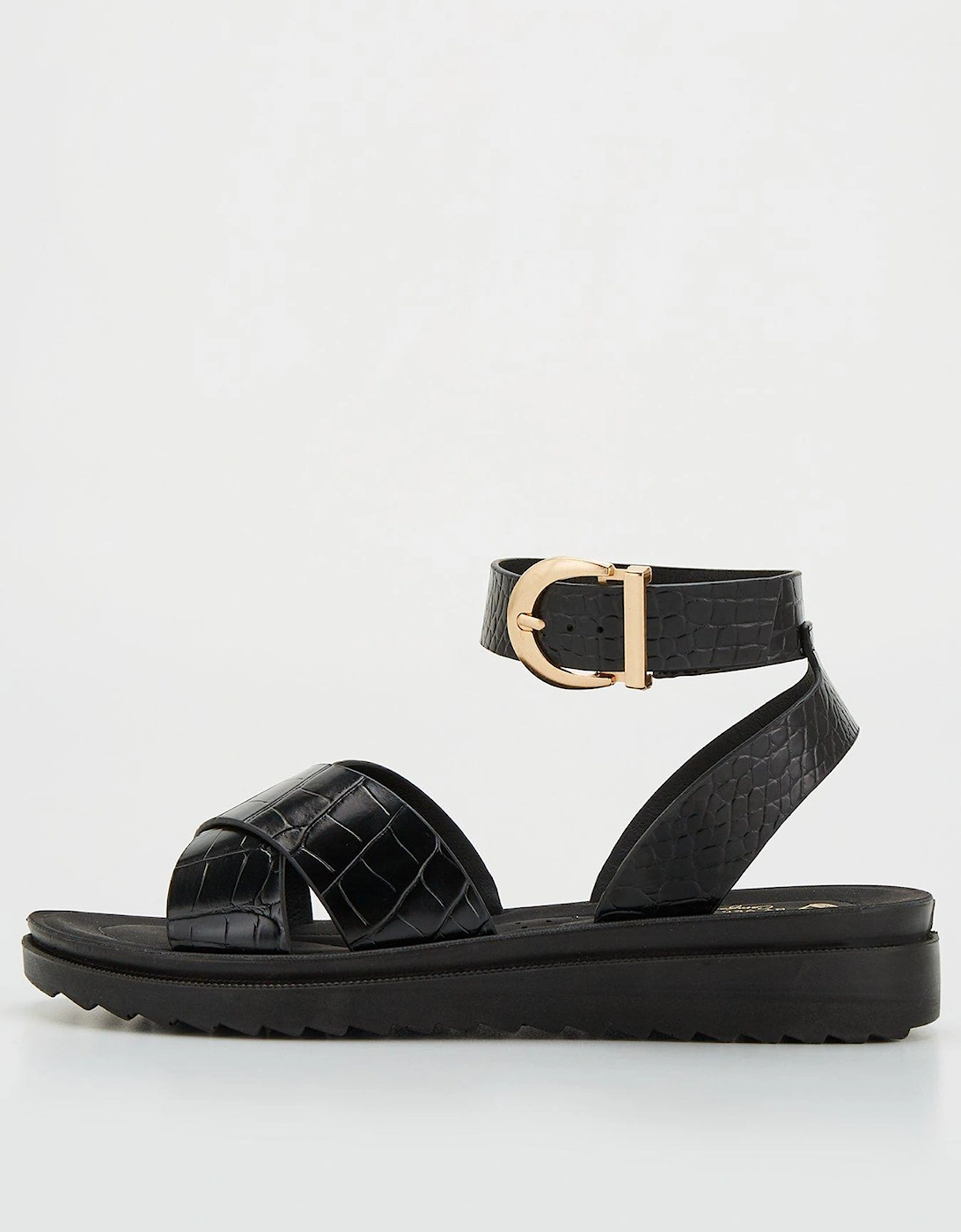 Wide Fit Croc Ankle Strap Comfort Sandal - Black, 2 of 1