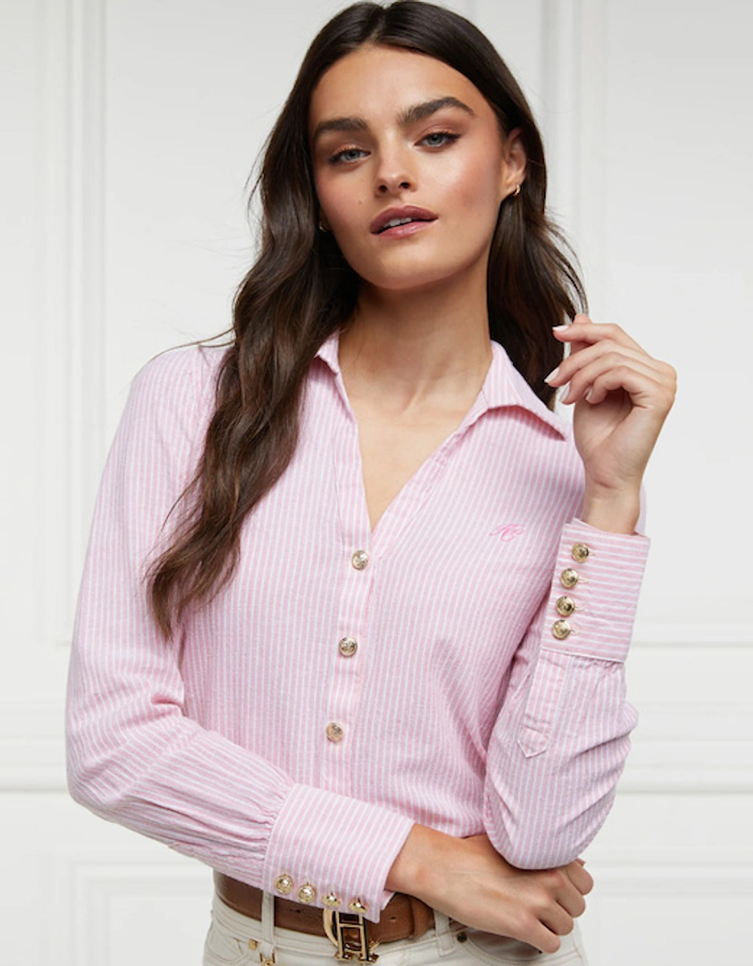 Classic V-Neck Blouse Pink Stripe, 4 of 3