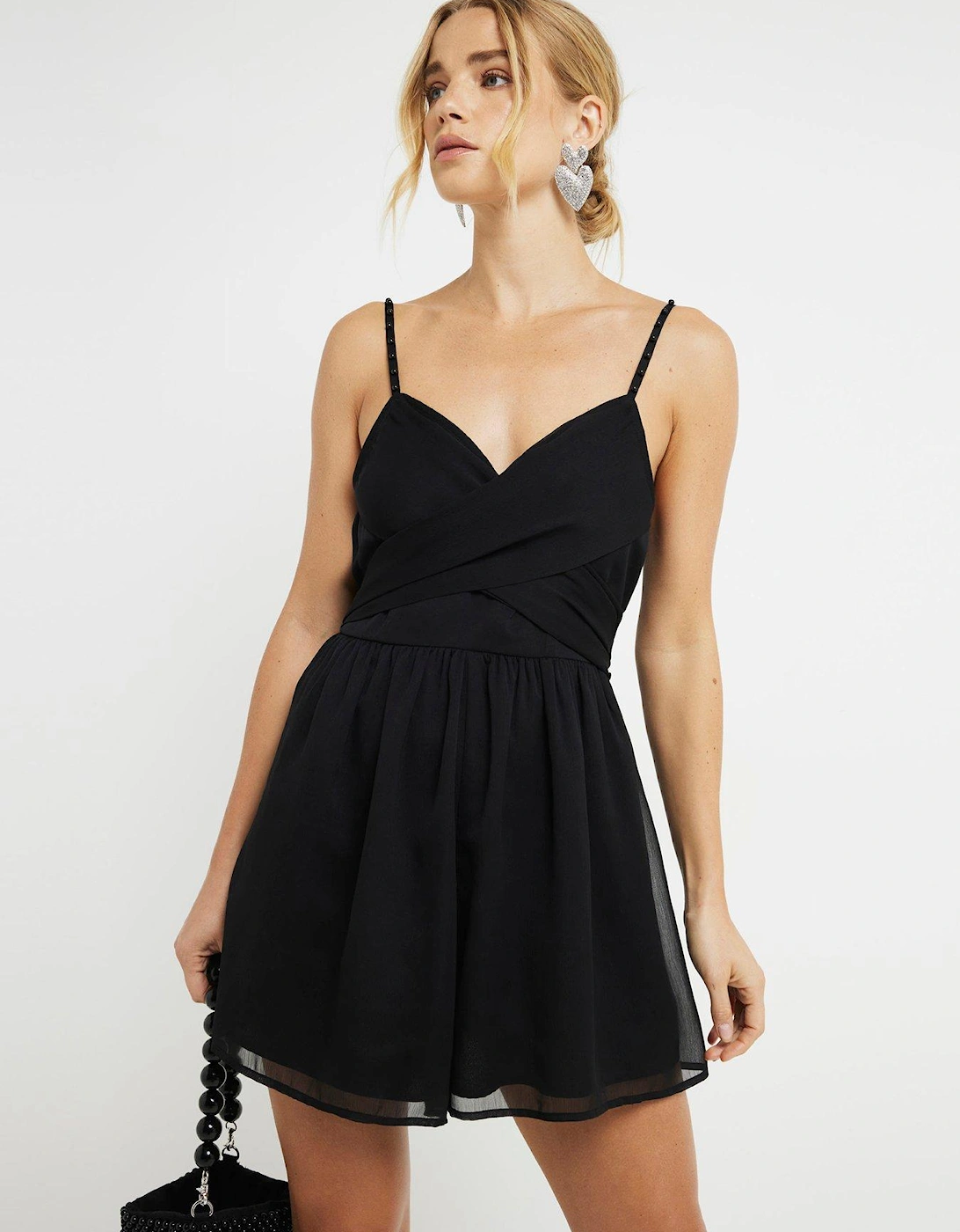 Tie Front Chiffon Playsuit - Black, 2 of 1