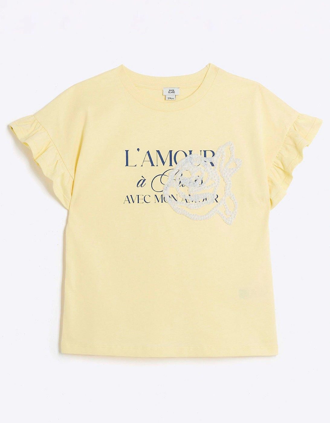 Girls Pearl Embellished T-shirt - Yellow, 2 of 1