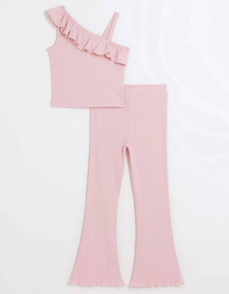 Girls Asymmetric Top And Leggings Set - Pink