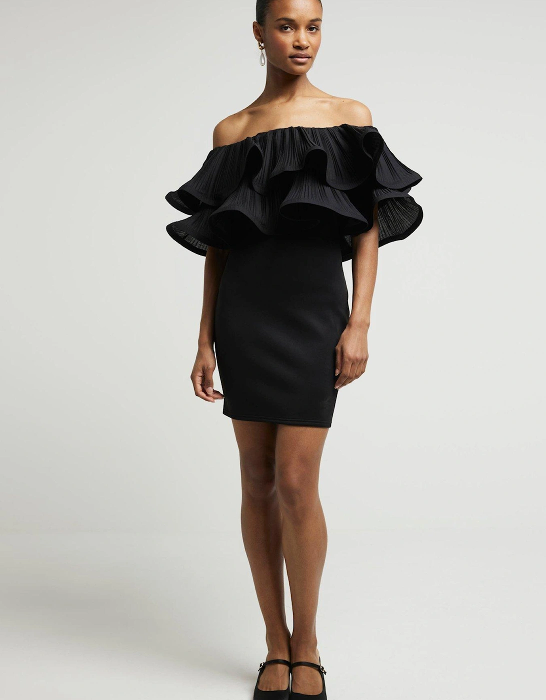 Plisse Bardot Mini Dress - Black, 2 of 1