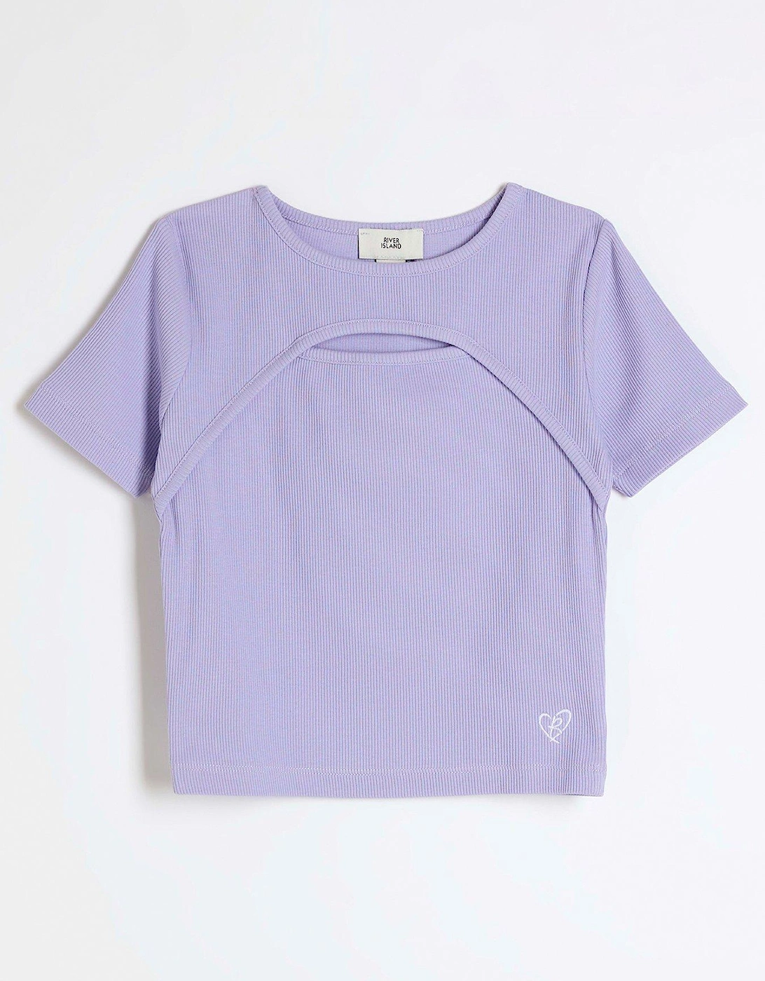 Girls Ribbed Cut Out T-shirt - Blue, 2 of 1