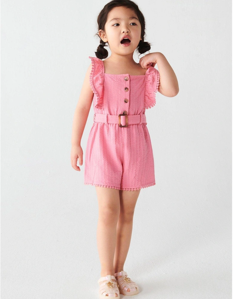 Mini Girls Textured Frill Playsuit - Pink