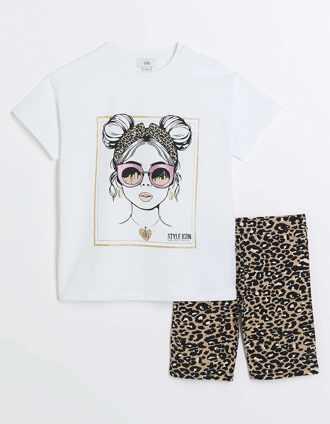 Girls Leopard Print T-shirt And Shorts - Beige, 4 of 3