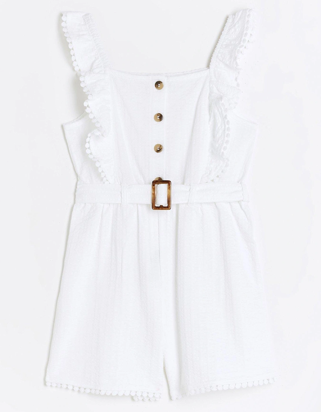 Girls Textured Belted Playsuit - White, 2 of 1