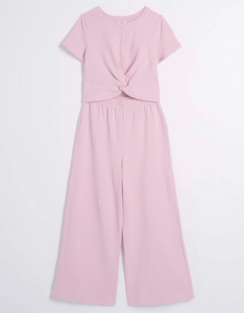 Girls Knot Top And Trousers Set - Pink