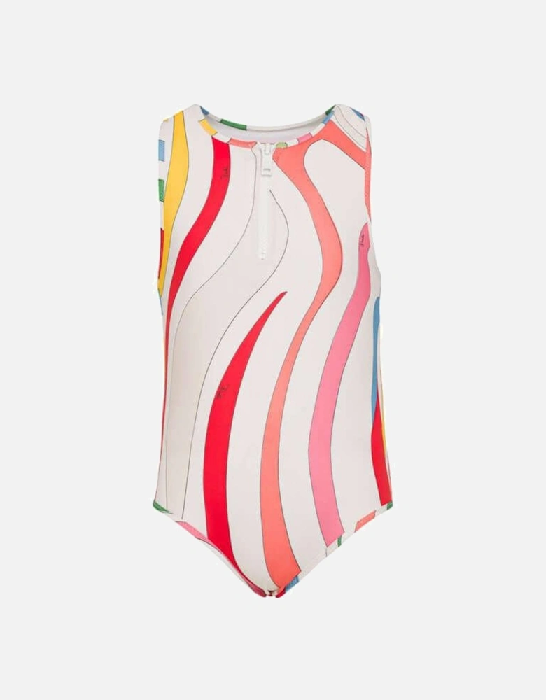 Girls Multi Coloured Abstract Swimming Costume