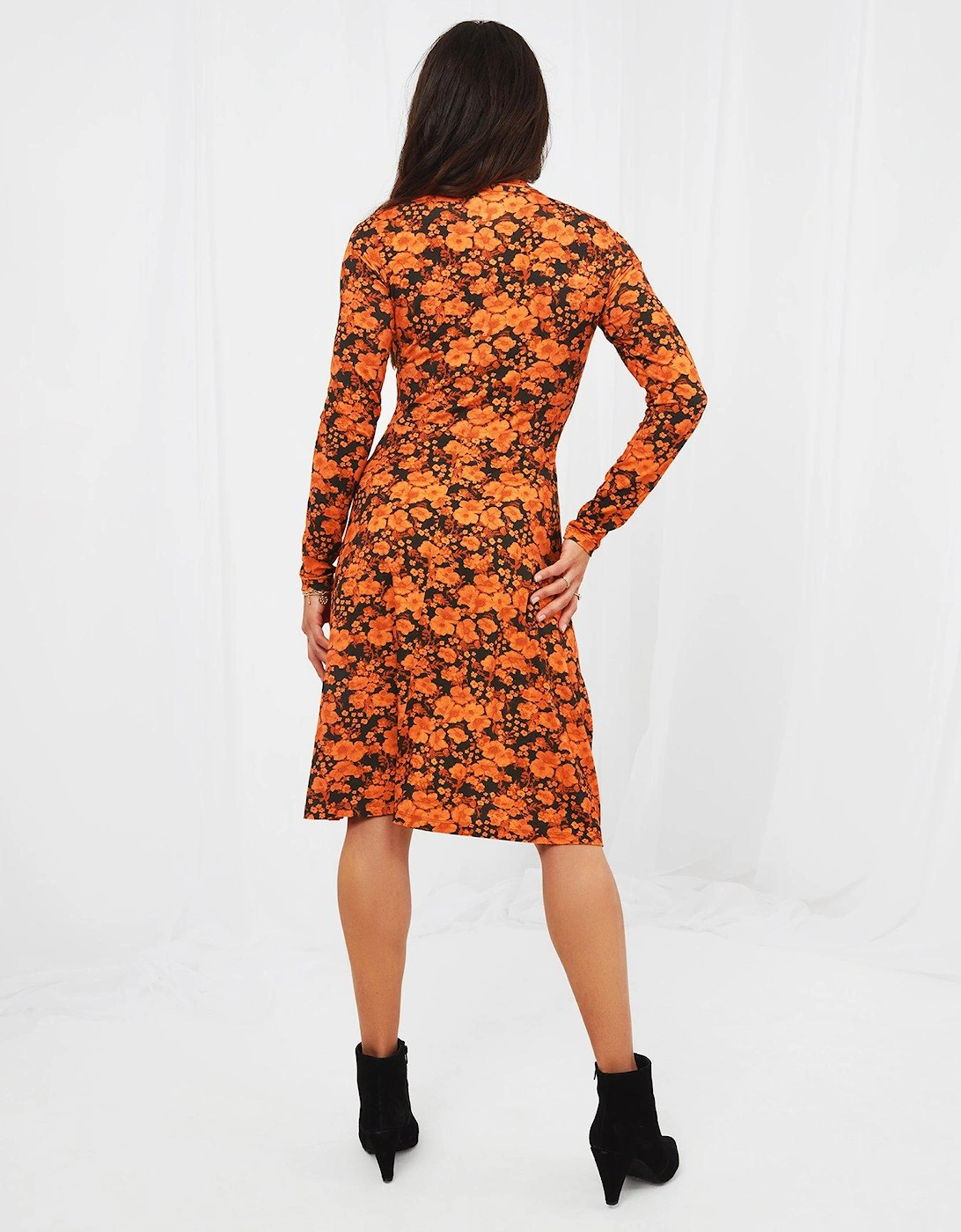 Funky Floral Midi Dress - Orange