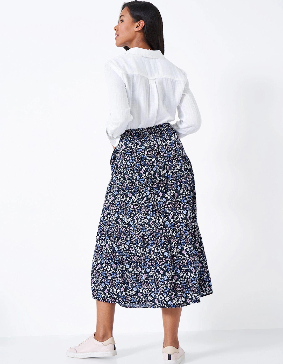Floral Printed Tiered Skirt - Navy